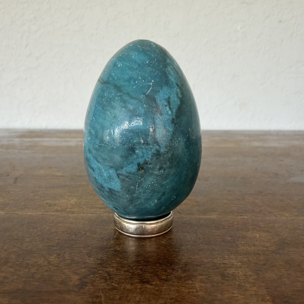 Natural Madagascar Blue Apatite Crystal Egg Polished Mineral Specimen 2.75"